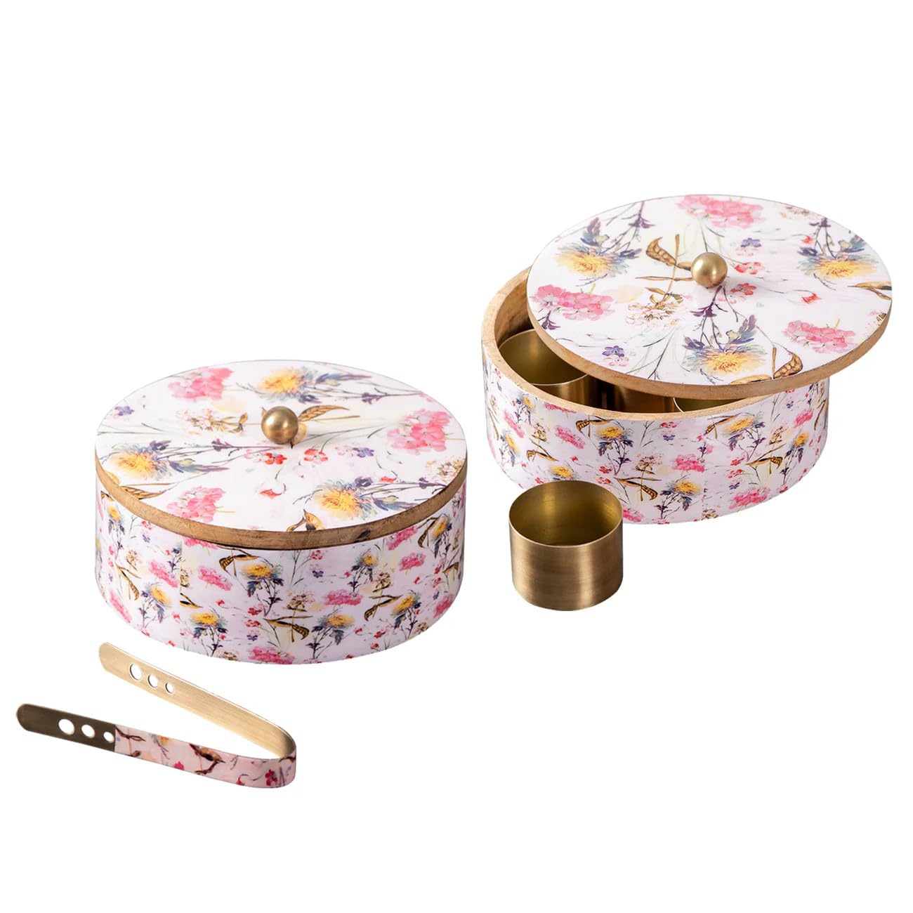set of 2 wooden epoxy pink casserole with matching spice box for kitchen/gift item